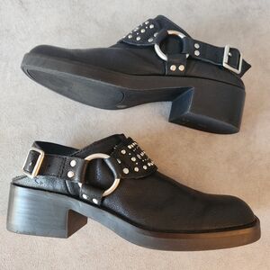 Lucky Brand Slingback Boots 6.5 Black Leather Harness Kalv Studded Biker New$130